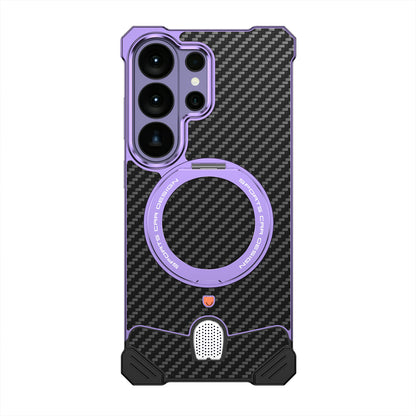 Armor King Hypercar MagSafe Pivot Ring Stand Elastic Buckle Metal+Carbon Fiber Texture Back Case Cover