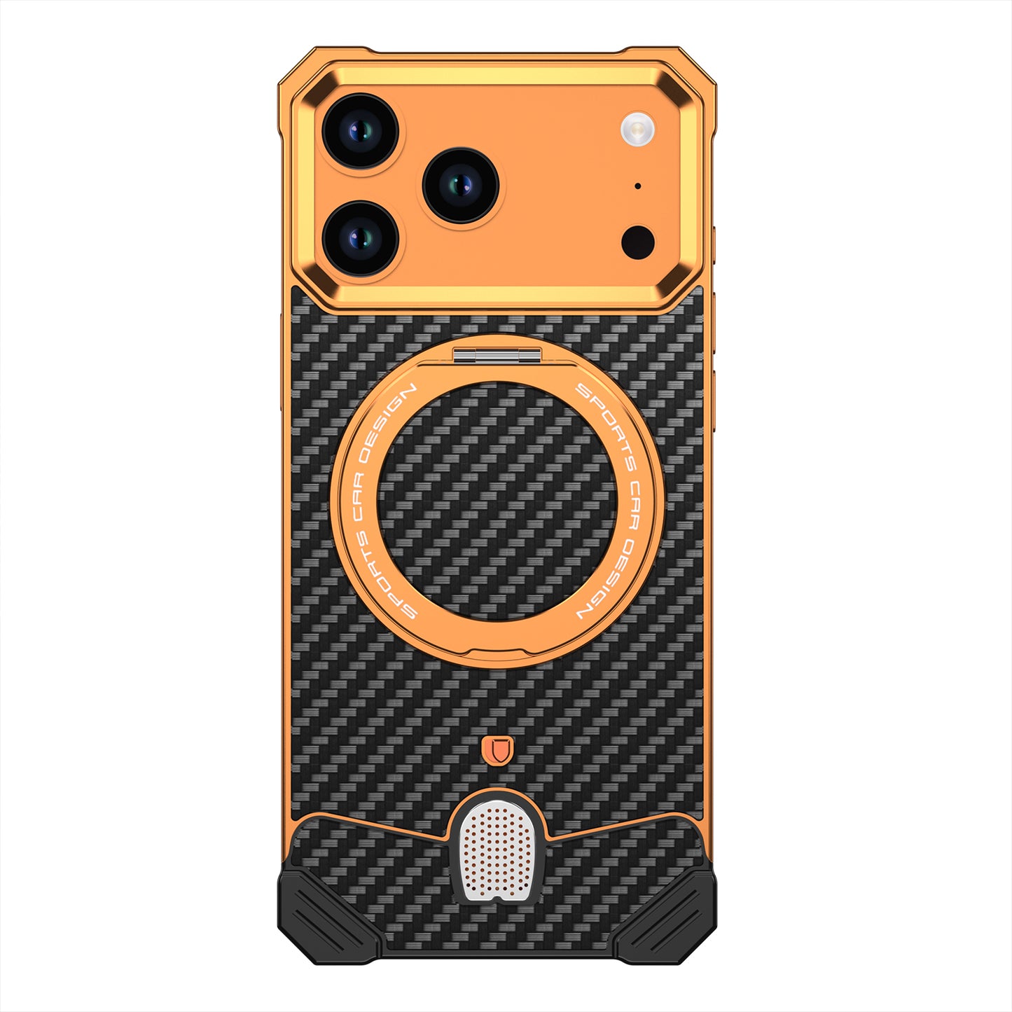 Armor King Hypercar MagSafe Pivot Ring Stand Elastic Buckle Metal+Carbon Fiber Texture Back Case Cover