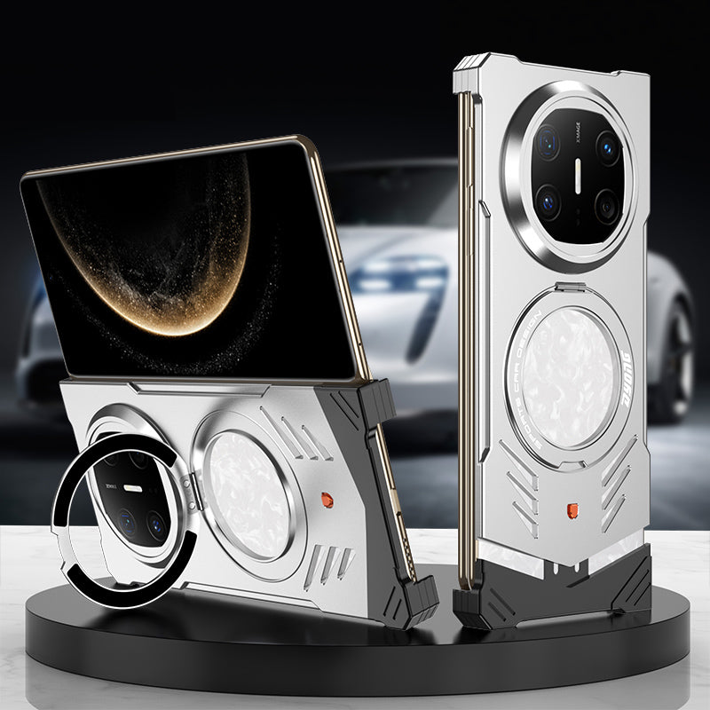 Armor King Supercar MagSafe Pivot Ring Stand Elastic Buckle Frameless Metal Case Cover