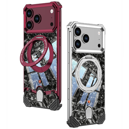 Armor King Hypercar MagSafe Pivot Ring Stand Elastic Buckle Metal+Marble Texture Back Case Cover