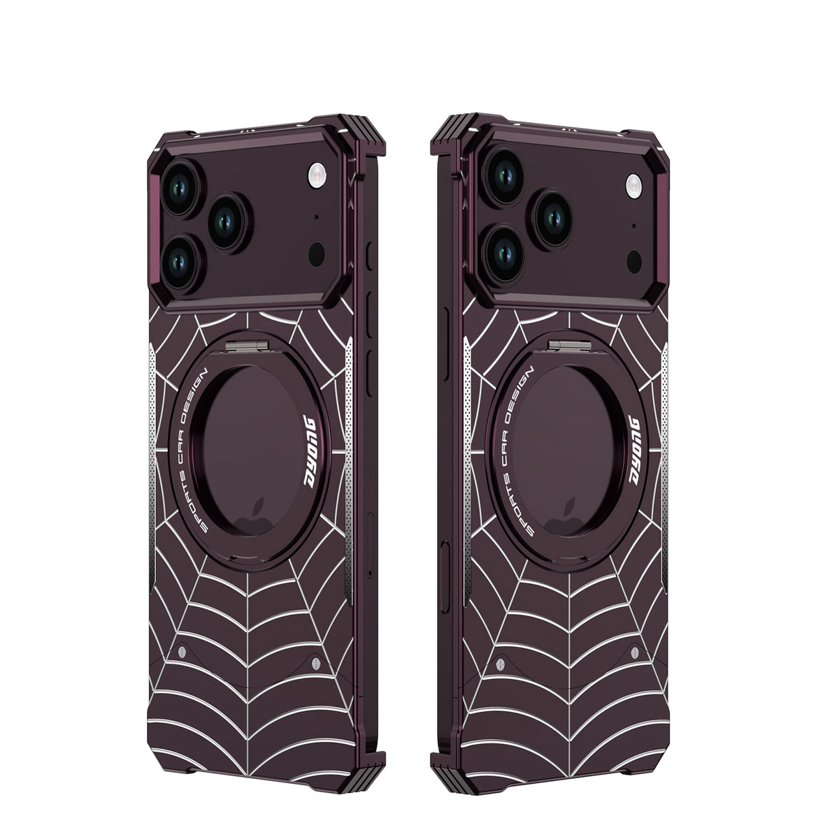 Armor King Spiderweb MagSafe Pivot Ring Stand Shockproof Frameless Metal Case Cover