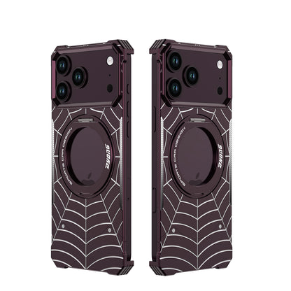 Armor King Spiderweb MagSafe Pivot Ring Stand Shockproof Frameless Metal Case Cover