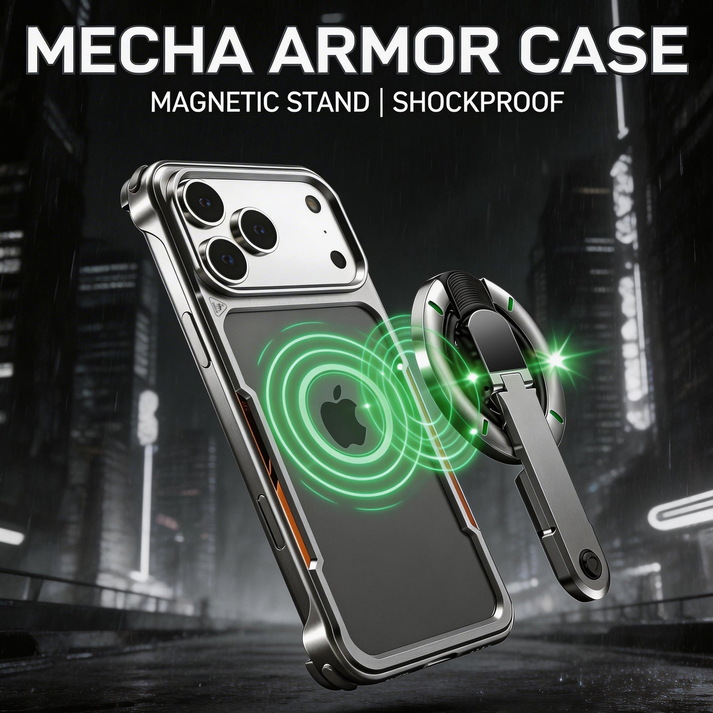 Luphie Mecha Armor Metal Case Cover with Magnetic Ring Holder MagSafe Bracket