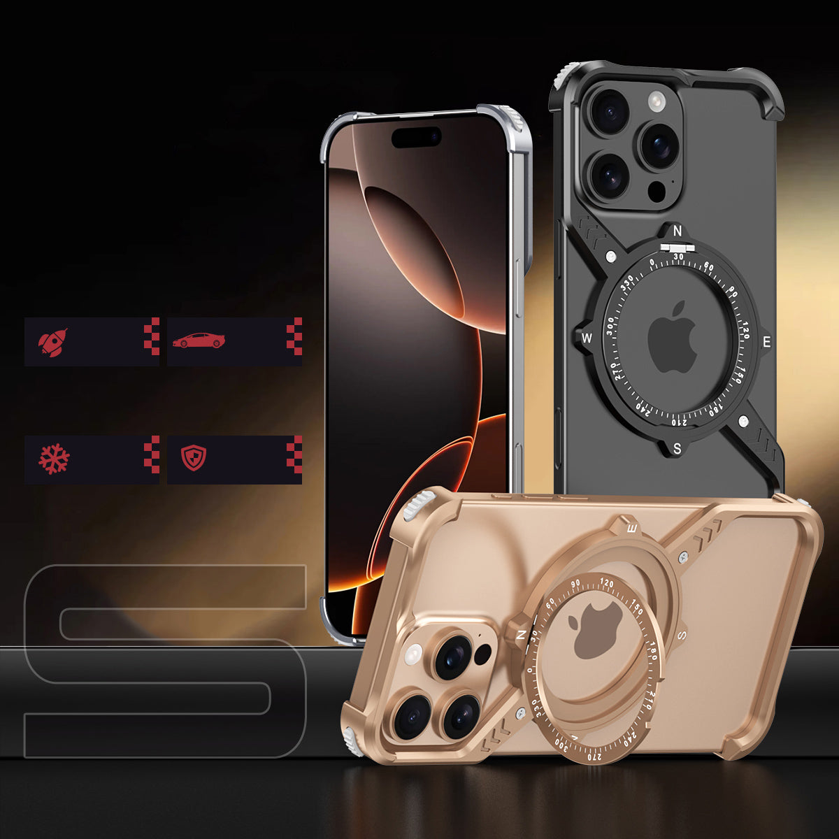 Armor King S Mechanical Gear MagSafe Pivot Ring Stand Air Cushion Sports Metal Case Cover