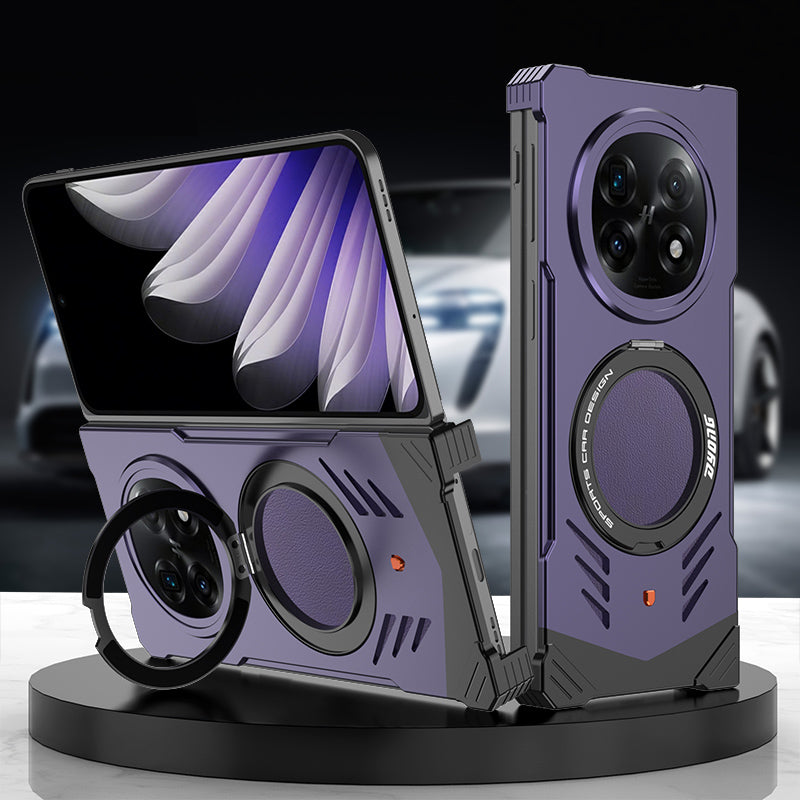 Armor King Supercar MagSafe Pivot Ring Stand Elastic Buckle Frameless Metal Case Cover