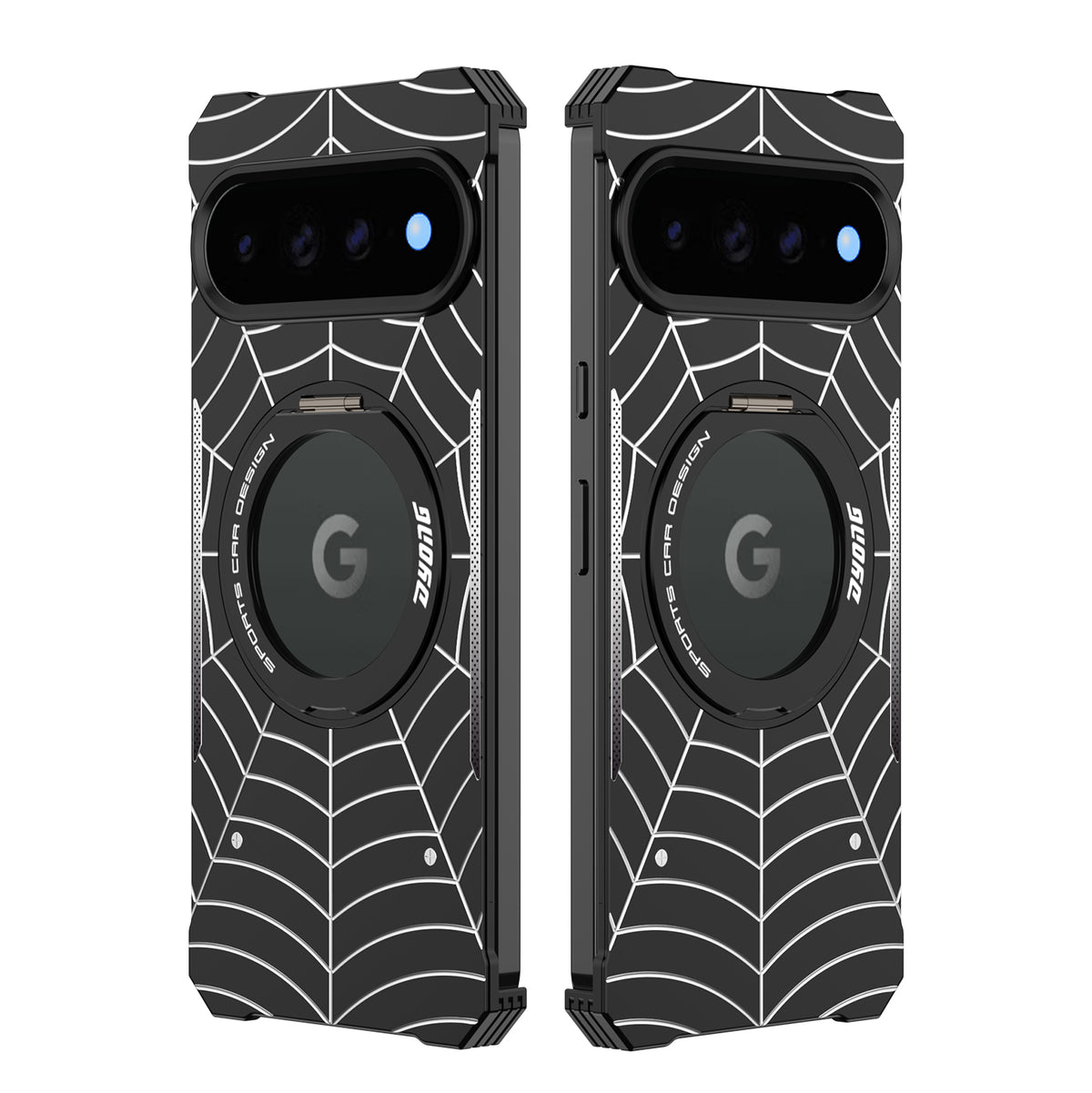 Armor King Spiderweb MagSafe Pivot Ring Stand Shockproof Frameless Metal Case Cover