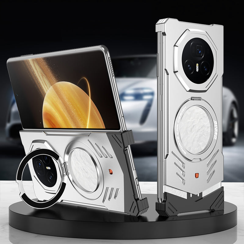 Armor King Supercar MagSafe Pivot Ring Stand Elastic Buckle Frameless Metal Case Cover