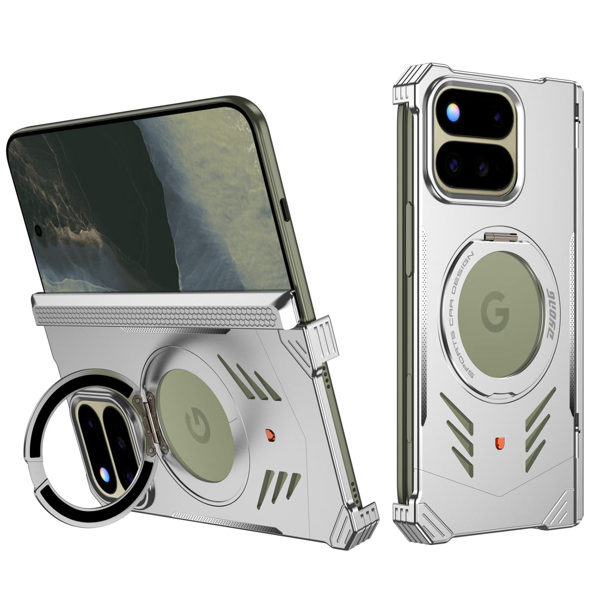 Armor King Supercar MagSafe Pivot Ring Stand Elastic Buckle Frameless Metal Case Cover