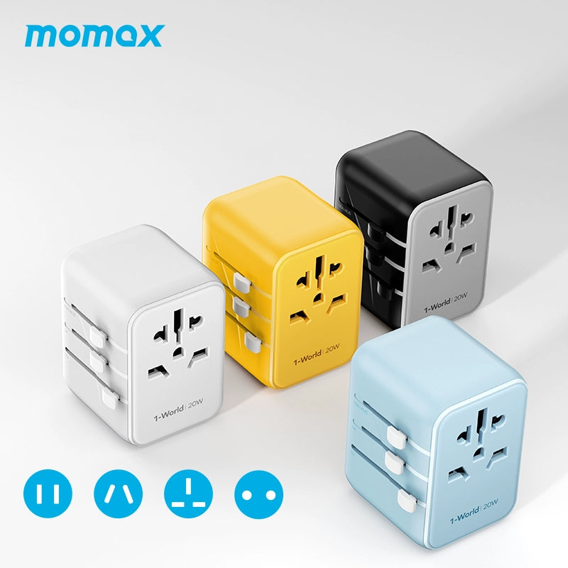 MOMAX 1-World 20W 3-Port + AC Charger Universal Travel Adapter