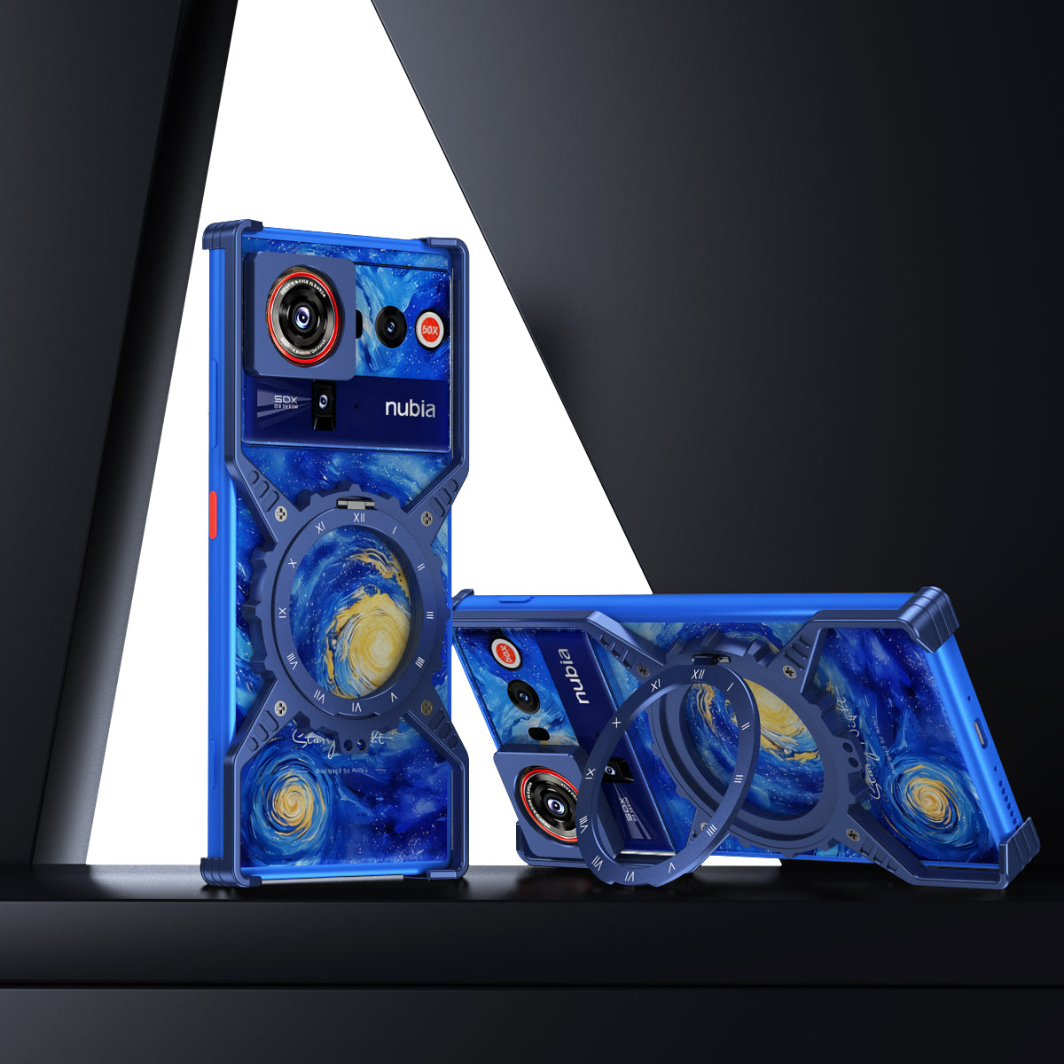 Armor King X Mechanical Gear MagSafe Pivot Ring Stand Air Cushion Luminous Metal Case Cover