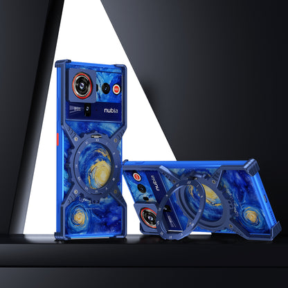 Armor King X Mechanical Gear MagSafe Pivot Ring Stand Air Cushion Luminous Metal Case Cover