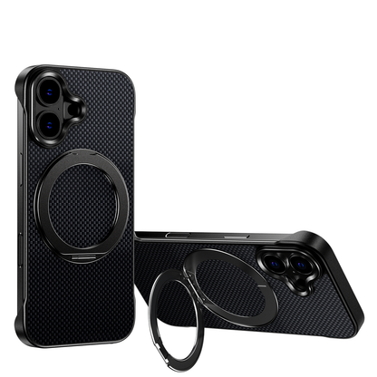 Armor King Bezel-less Aramid Fiber MagSafe Pivot Ring Stand PC Back Case Cover