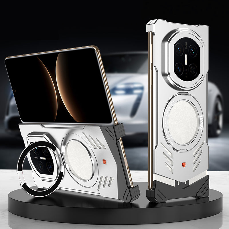 Armor King Supercar MagSafe Pivot Ring Stand Elastic Buckle Frameless Metal Case Cover
