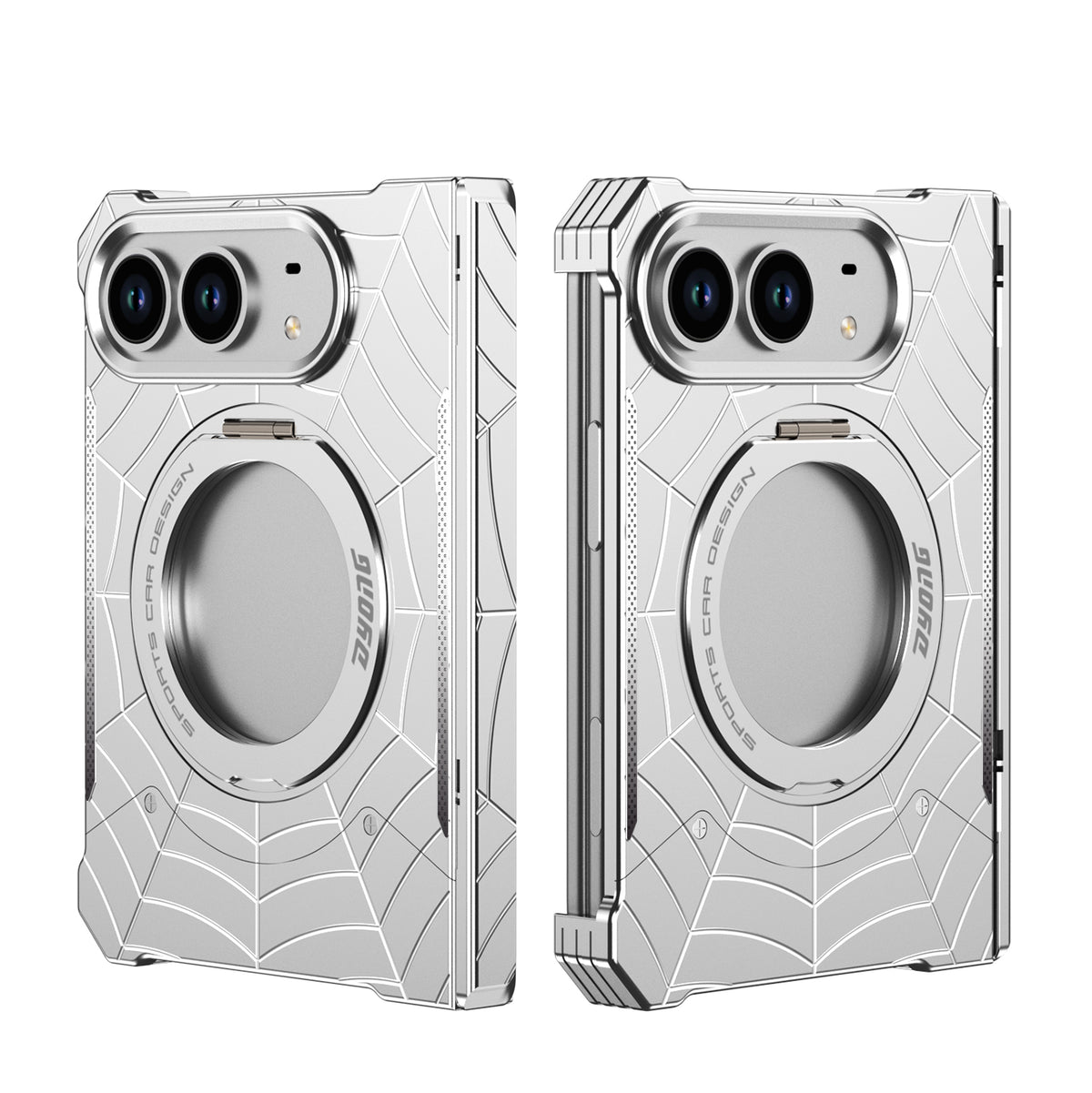 Armor King Spiderweb MagSafe Pivot Ring Stand Shockproof Frameless Metal Case Cover