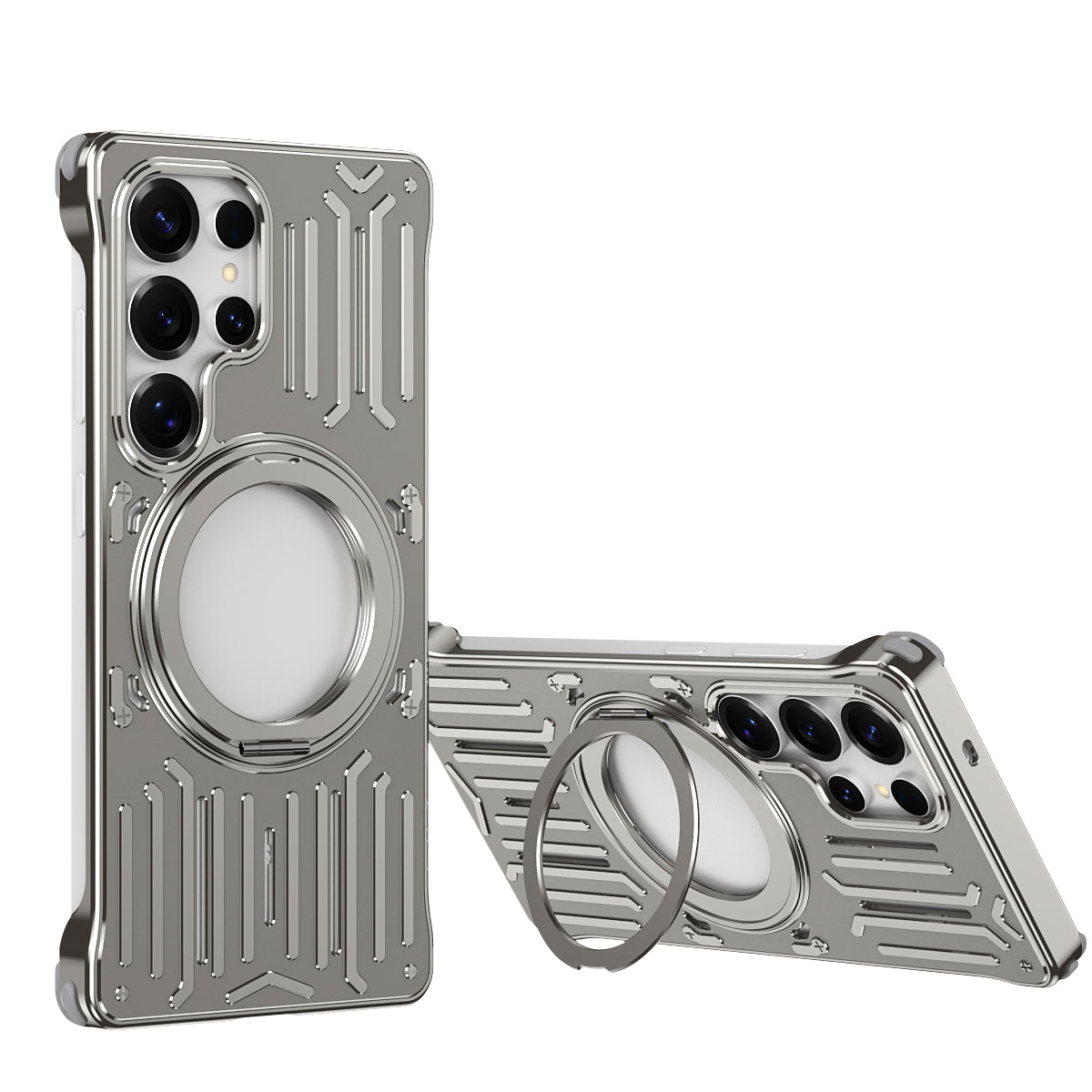 Armor King Mecha MagSafe Pivot Ring Stand Air Cushion Shockproof Metal Case Cover