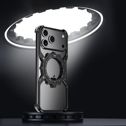 Armor King X Mechanical Gear MagSafe Pivot Ring Stand Air Cushion Luminous Metal Case Cover