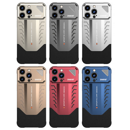 Armor King Sports Car Elastic Buckle Contrast Color Frameless Metal + Leather Case Cover for iPhone