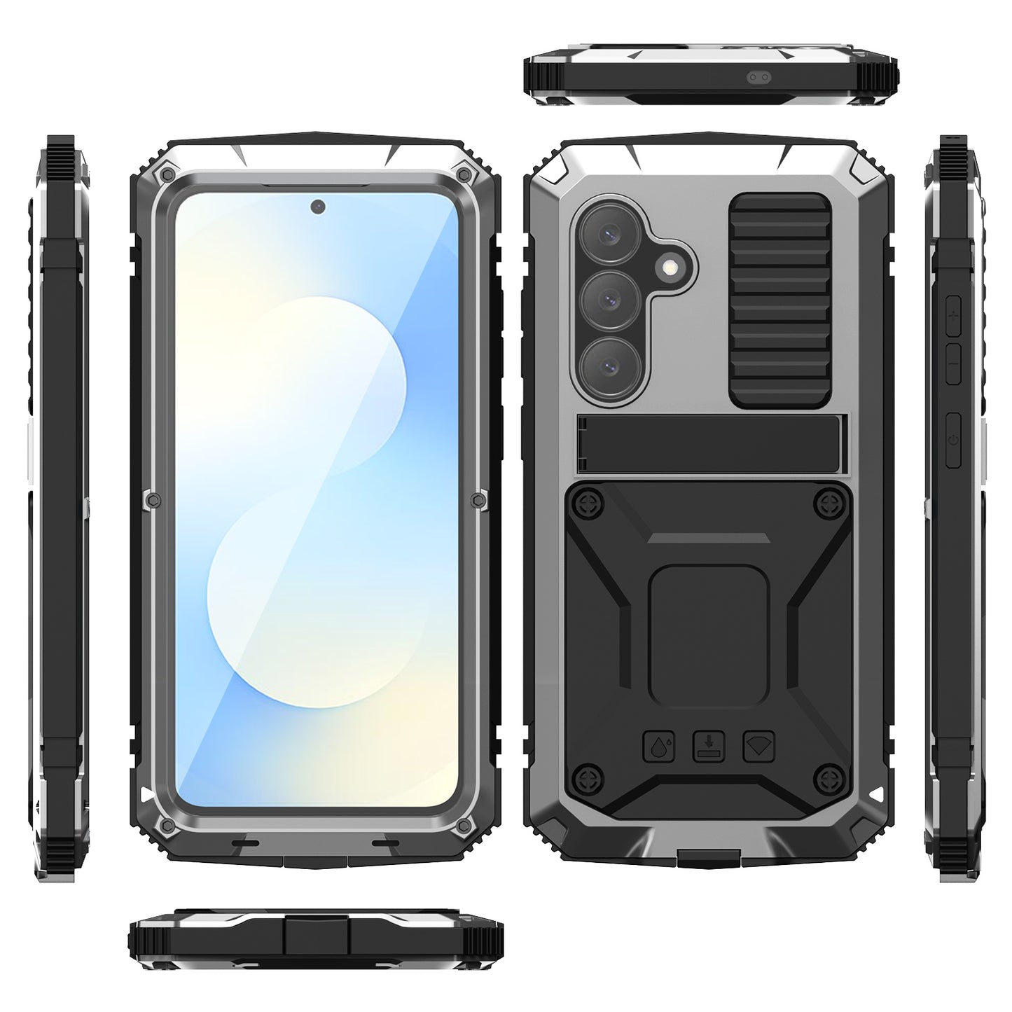 R-Just Kickstand Waterproof Aluminum Metal Outdoor Military Heavy Duty Case Cover