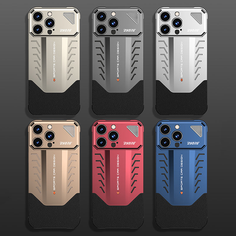 Armor King Sports Car Elastic Buckle Contrast Color Frameless Metal + Leather Case Cover for iPhone