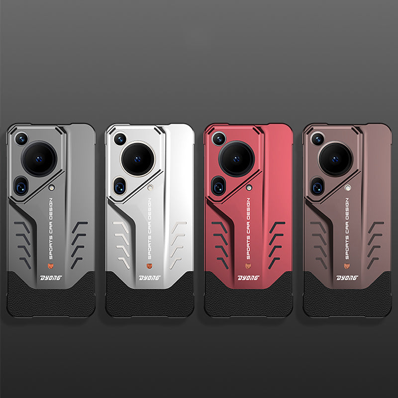 Armor King Sports Car Elastic Buckle Contrast Color Frameless Metal + Leather Case Cover for Android