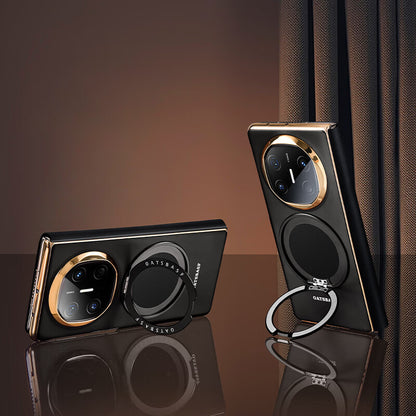 Oatsbasf Metal + Genuine Leather Smart Clear View Flip Cover MagSafe Bracket Case