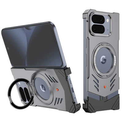 Armor King Supercar MagSafe Pivot Ring Stand Elastic Buckle Frameless Metal Case Cover