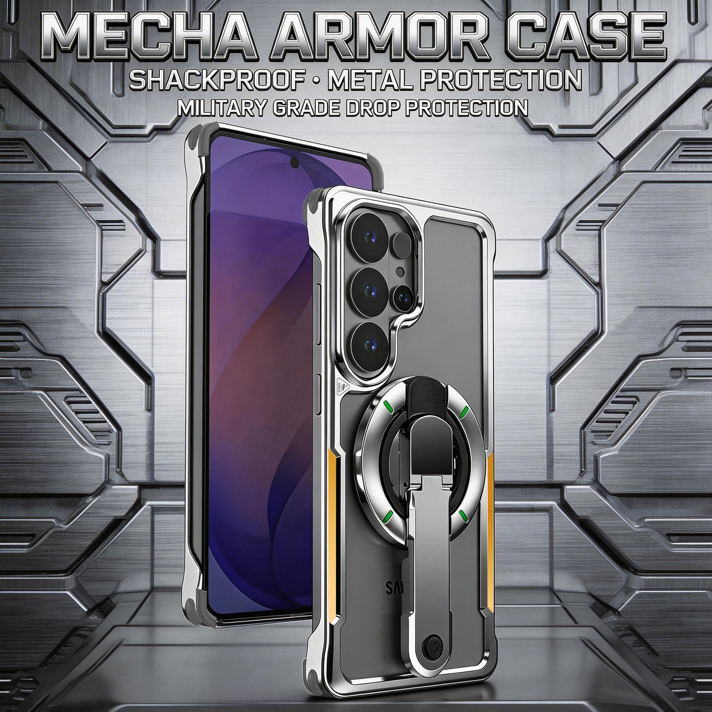 Luphie Mecha Armor Metal Case Cover with Magnetic Ring Holder MagSafe Bracket