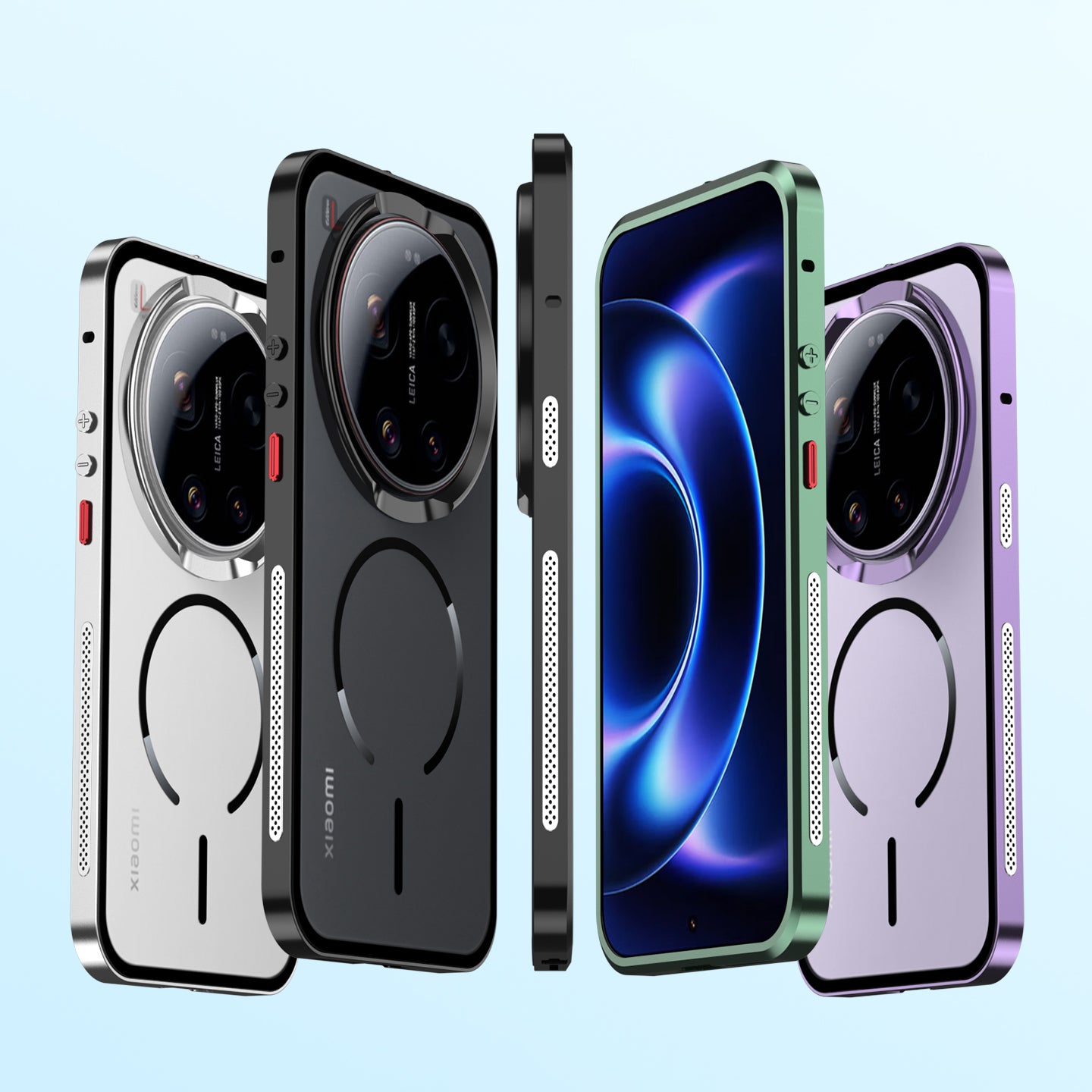 Armor King MagSafe Elastic Buckle Heat Dissipation Metal Bumper Frosted Acrylic Back Case Cover