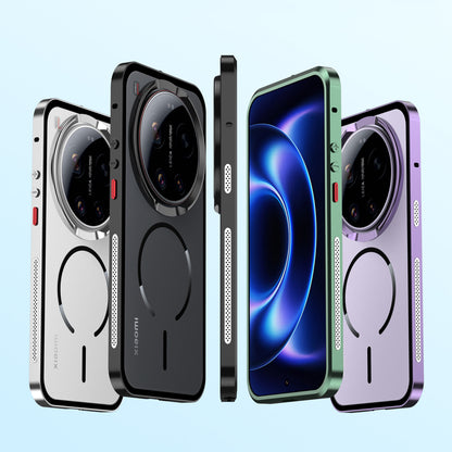 Armor King MagSafe Elastic Buckle Heat Dissipation Metal Bumper Frosted Acrylic Back Case Cover