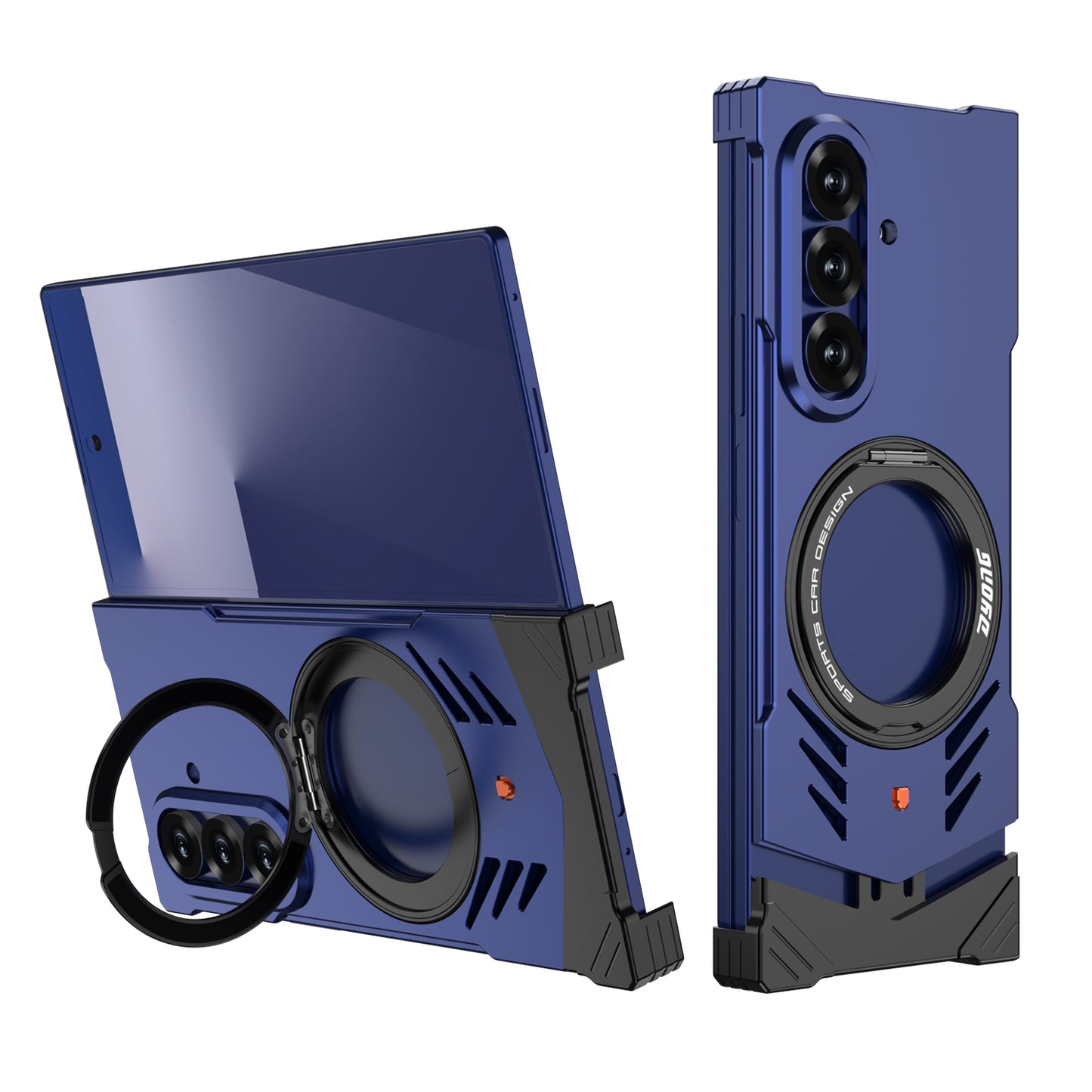 Armor King Supercar MagSafe Pivot Ring Stand Elastic Buckle Frameless Metal Case Cover