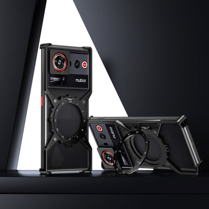 Armor King X Mechanical Gear MagSafe Pivot Ring Stand Air Cushion Luminous Metal Case Cover