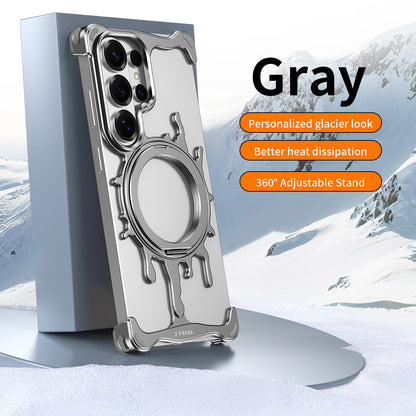 Armor King Glacier MagSafe Pivot Ring Stand Air Cushion Shockproof Metal Case Cover