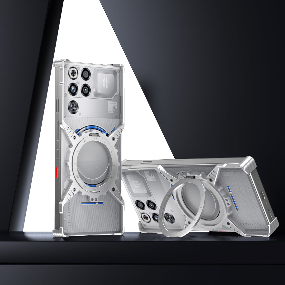 Armor King X Mechanical Gear MagSafe Pivot Ring Stand Air Cushion Luminous Metal Case Cover