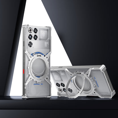 Armor King X Mechanical Gear MagSafe Pivot Ring Stand Air Cushion Luminous Metal Case Cover