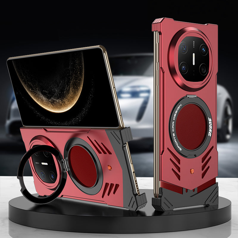 Armor King Supercar MagSafe Pivot Ring Stand Elastic Buckle Frameless Metal Case Cover