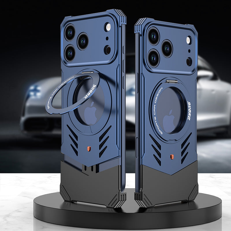 Armor King Supercar MagSafe Pivot Ring Stand Elastic Buckle Frameless Metal Case Cover