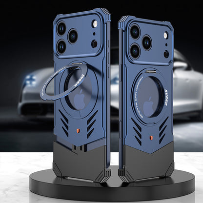 Armor King Supercar MagSafe Pivot Ring Stand Elastic Buckle Frameless Metal Case Cover