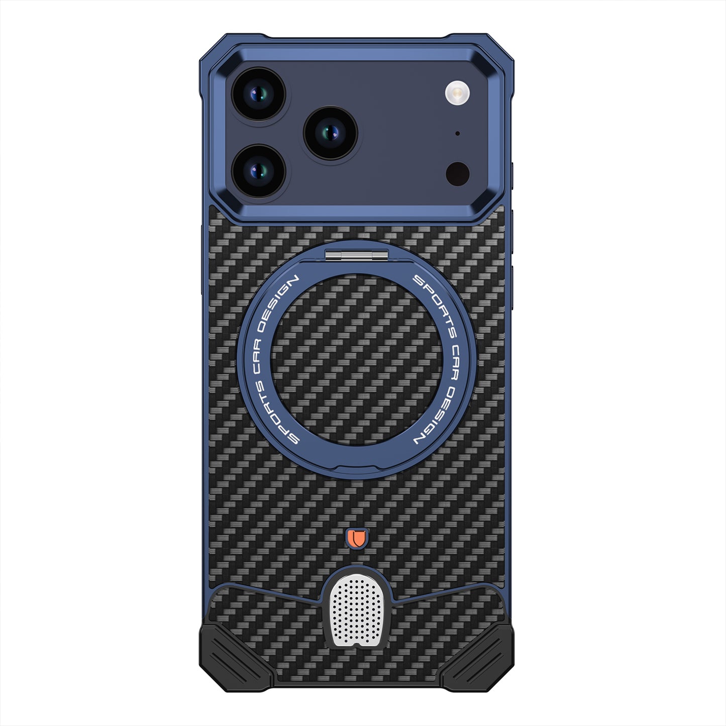 Armor King Hypercar MagSafe Pivot Ring Stand Elastic Buckle Metal+Carbon Fiber Texture Back Case Cover