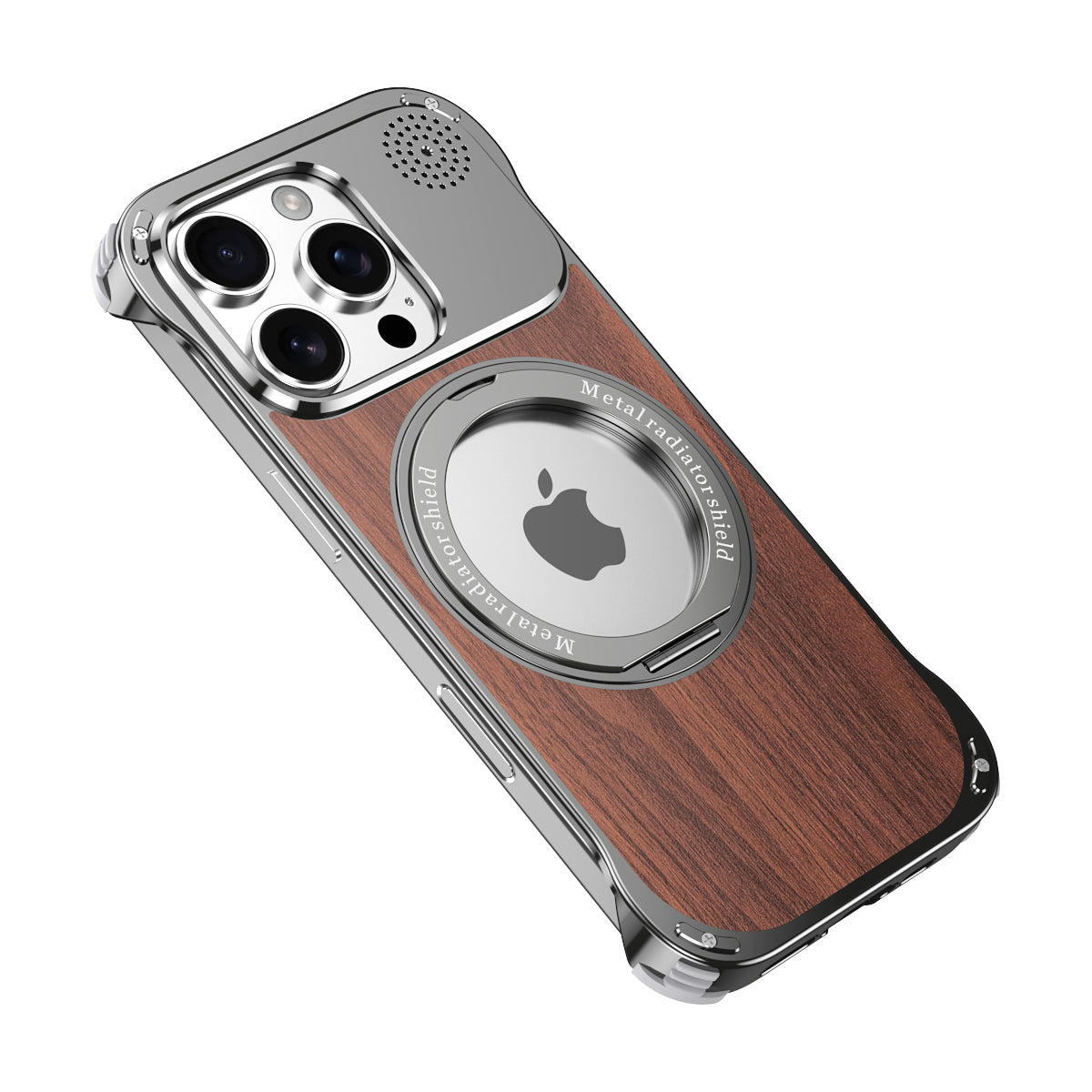 Armor King Aromatherapy MagSafe Pivot Ring Stand Walnut Wood + Metal Case Cover