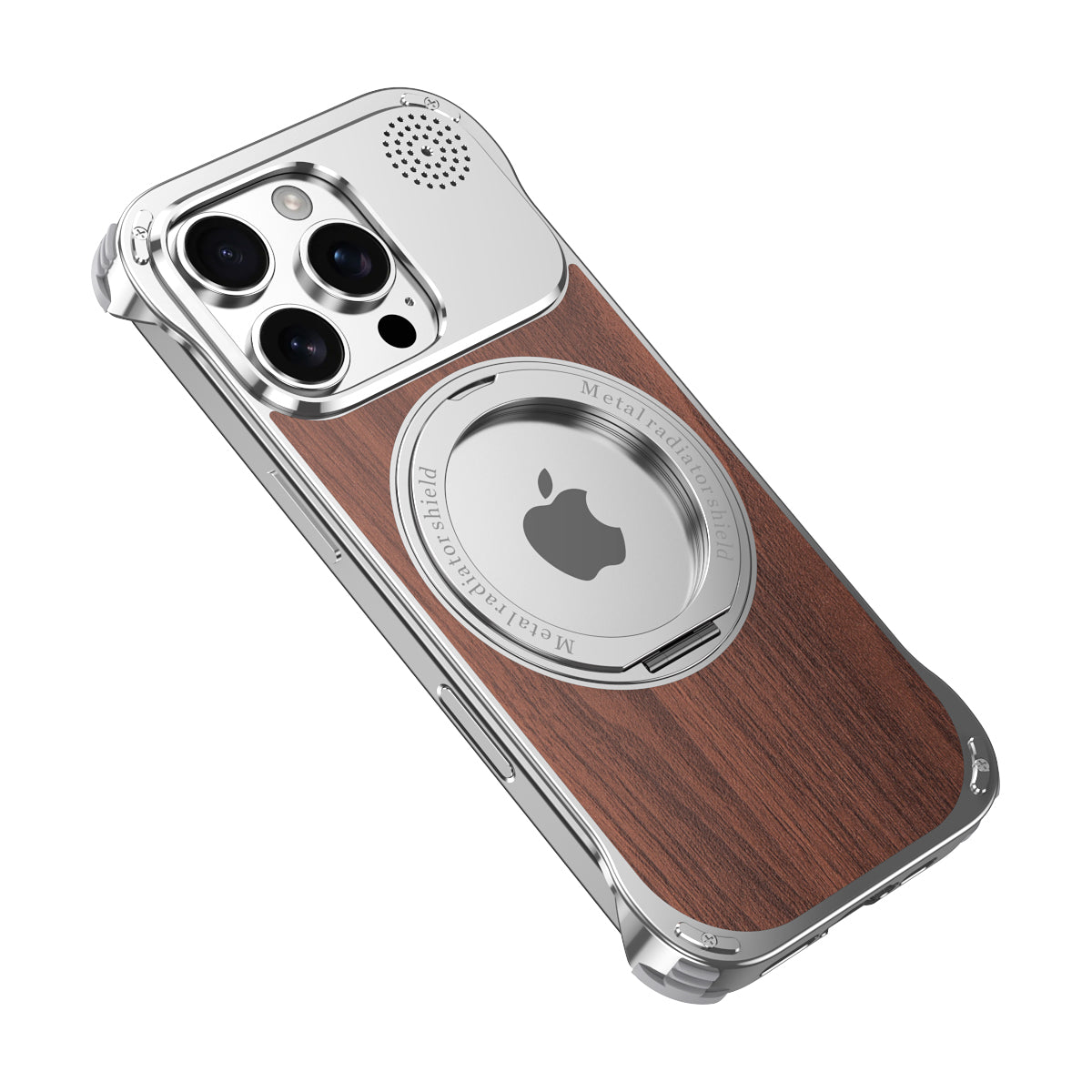 Armor King Aromatherapy MagSafe Pivot Ring Stand Walnut Wood + Metal Case Cover