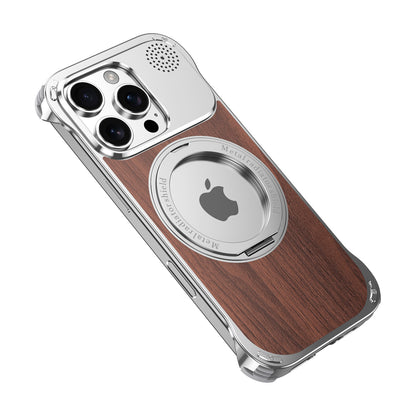 Armor King Aromatherapy MagSafe Pivot Ring Stand Walnut Wood + Metal Case Cover