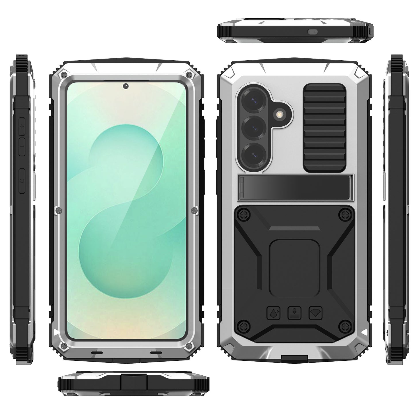 R-Just Kickstand I Waterproof Aluminum Metal Outdoor Military Heavy Duty Case Cover