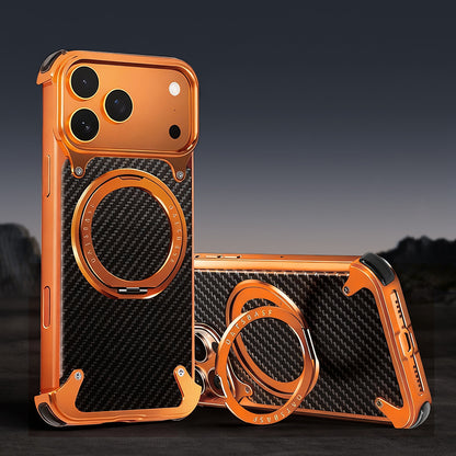 Oatsbasf MagSafe Pivot Ring Stand Air Cushion Carbon Fiber Texture Back Metal Case Cover