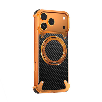 Oatsbasf MagSafe Pivot Ring Stand Air Cushion Carbon Fiber Texture Back Metal Case Cover