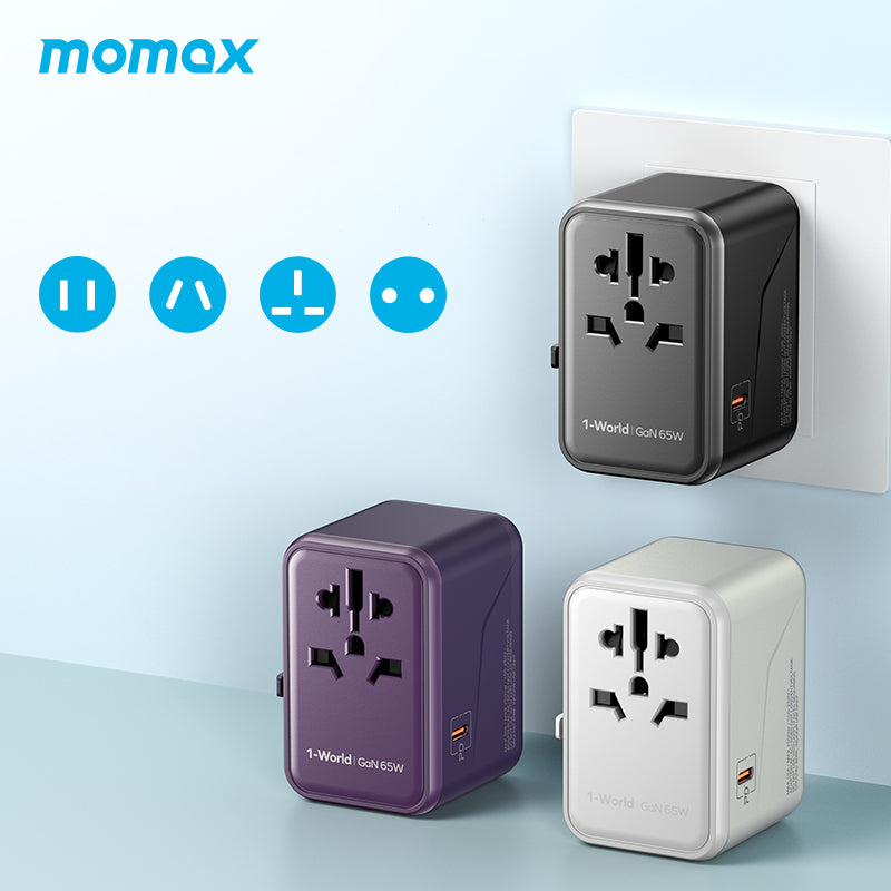 MOMAX 1-World PD 65W GaN 5-Port + AC Charger Universal Travel Adapter