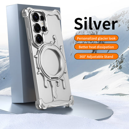 Armor King Glacier MagSafe Pivot Ring Stand Air Cushion Shockproof Metal Case Cover