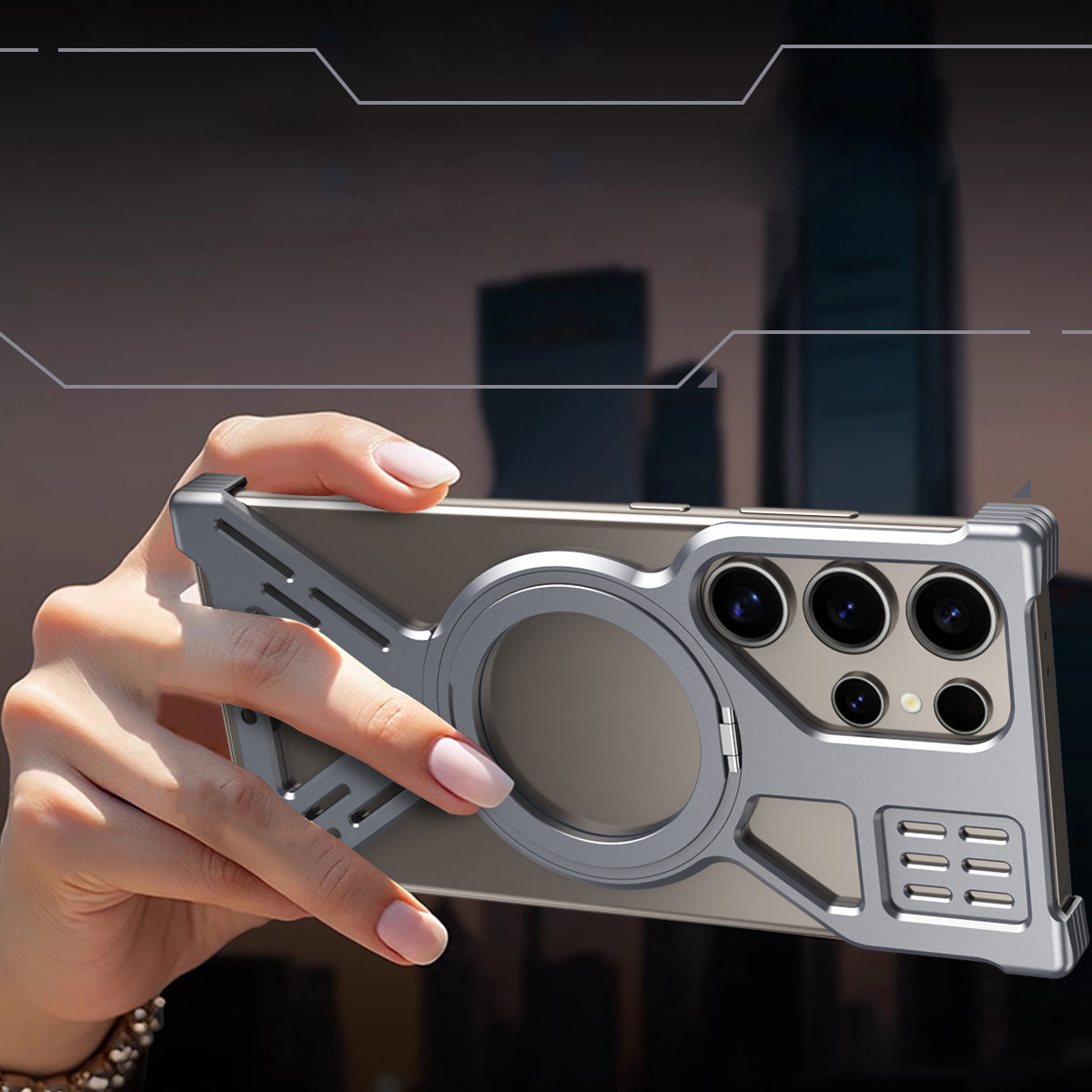 Armor King Warframe MagSafe Pivot Ring Stand Air Cushion Metal Case Cover