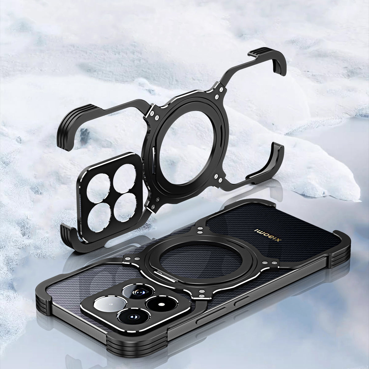 iy Bicolor Robotic Arm MagSafe Pivot Ring Stand Case Cover with Lens Protector