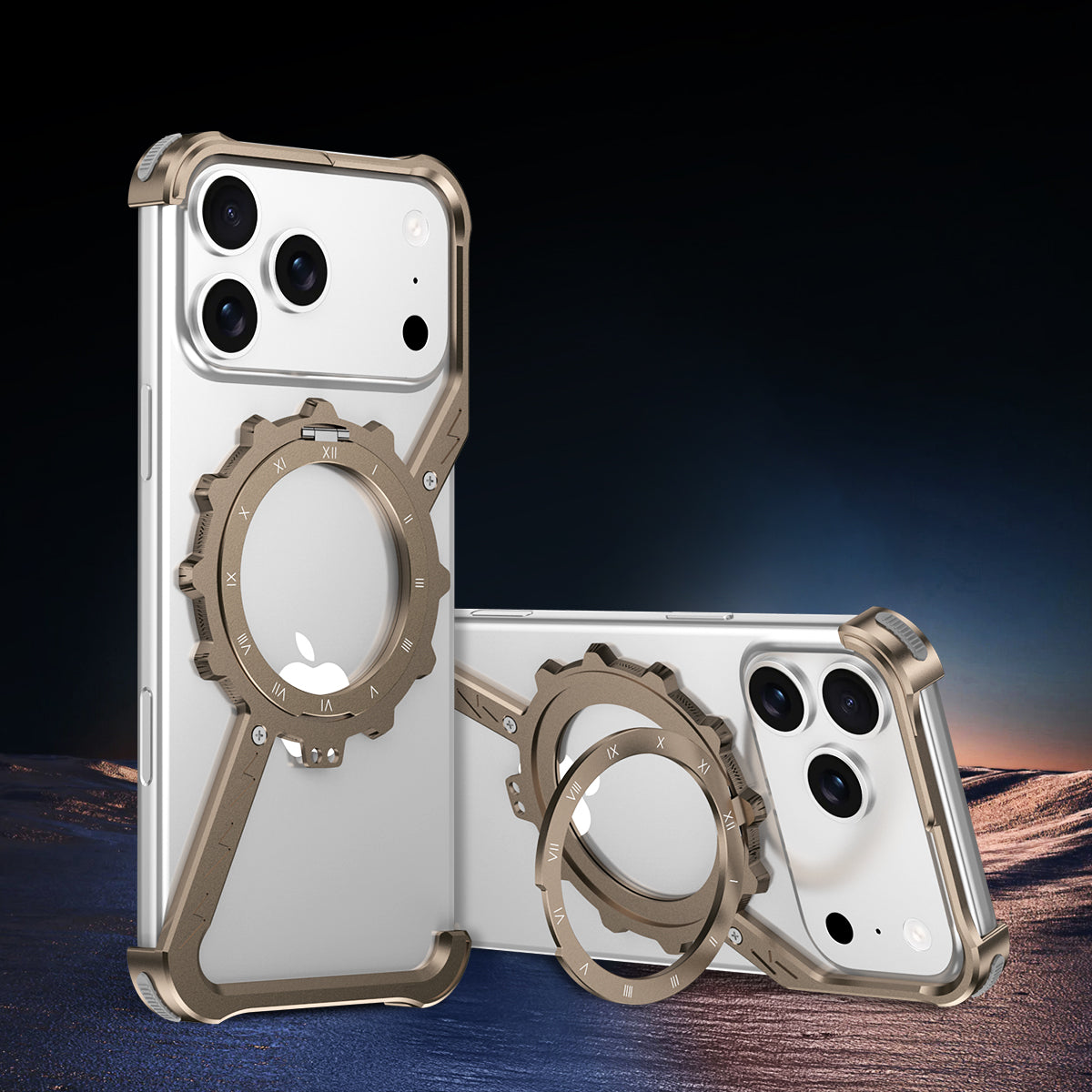 Armor King Z Mechanical Gear MagSafe Pivot Ring Stand Air Cushion Luminous Metal Case Cover