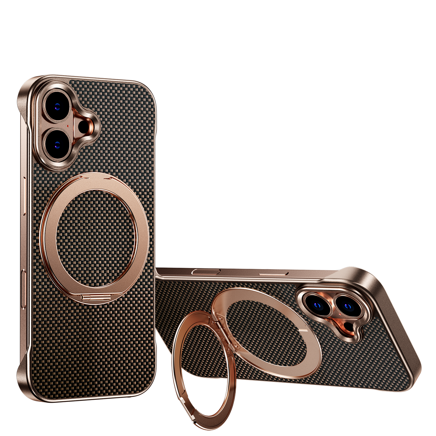 Armor King Bezel-less Aramid Fiber MagSafe Pivot Ring Stand PC Back Case Cover